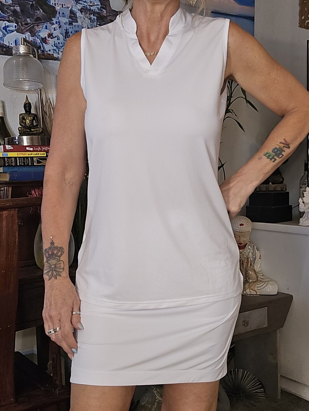 Gottex White GOLF skirt And V-Notch Sleeveles VIDUSOU GOLF shirt Set